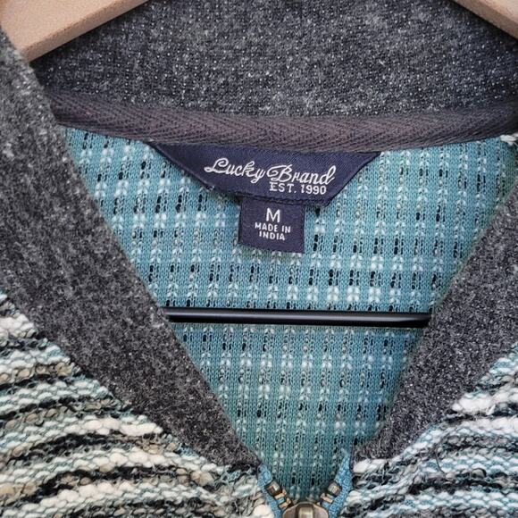 Lucky Brand Zip Up Raglan Bomber Mixed Knit Boyfriend Sweater Jacket Size Medium - Picture 5 of 7